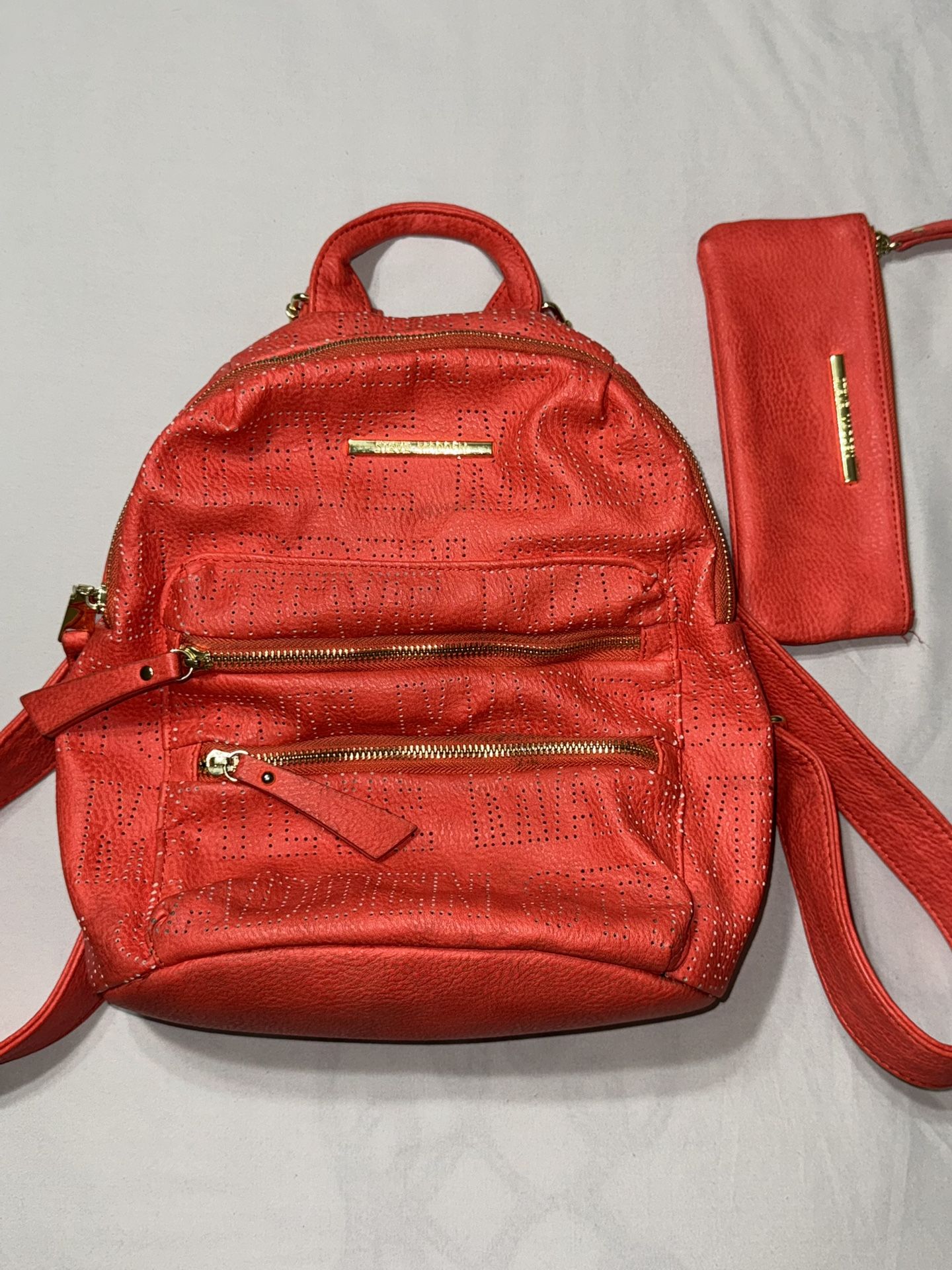 Steve Madden Coral Orange Mini Backpack With Matching Wristlet