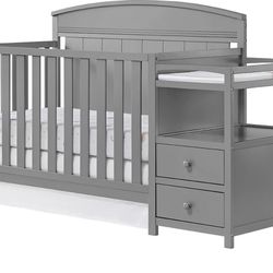 Oxford Baby Pearson 4-in-1 Convertible Crib & Changing Station, Dove Gray, GREENGUARD Gold Certified, Wooden Crib