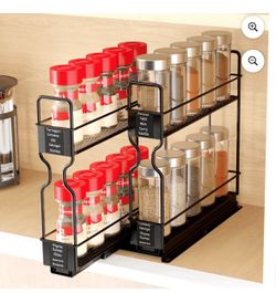 SpaceAid Pull Out Spice Rack Organizer with Labels, 2 Drawers 2-Tier, 5.2" W x10.75 D x10 H