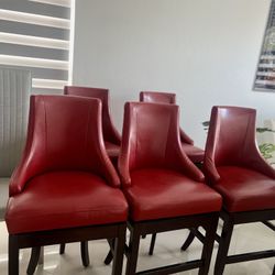 5 Red Kitchen Bar Stools (Leather) $100/each 