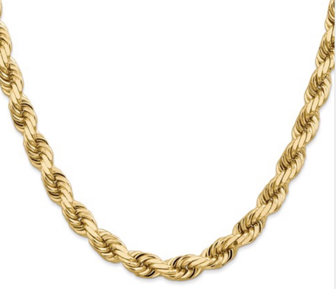 14K 8MM Solid Diamond Cut Rope