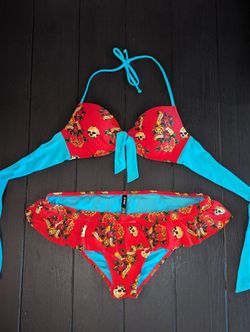 Sailor Jerry Vibe Red And Blue Two-piece Bikini Set (Top M/ Bottom XL) $10
