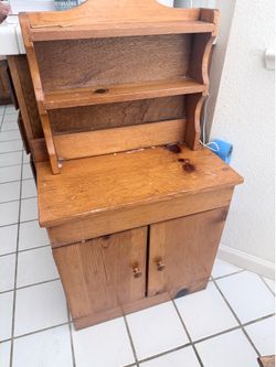 Primitive Solid Pine Kitchen Cabinet with Hutch | Farmhouse Storage Cupboard