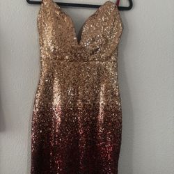 Pink And Red Ombré  Sequin Dress
