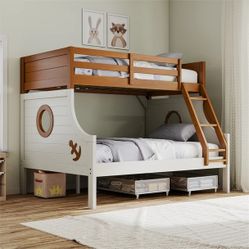 Nautia Twin/Full Size Bunk Bed Frame Oak/White Finish