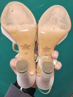 Used VALENTINO GARAVANI Chunky heel Leather Ribbon Sandals 39 Pink X G &K6h