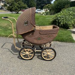 Antique Victorian Wicker Pram Baby Doll Carriage 