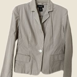 Rafaella Cream & Brown Cotton Pinstripe Blazer Size 6 Petite Jacket