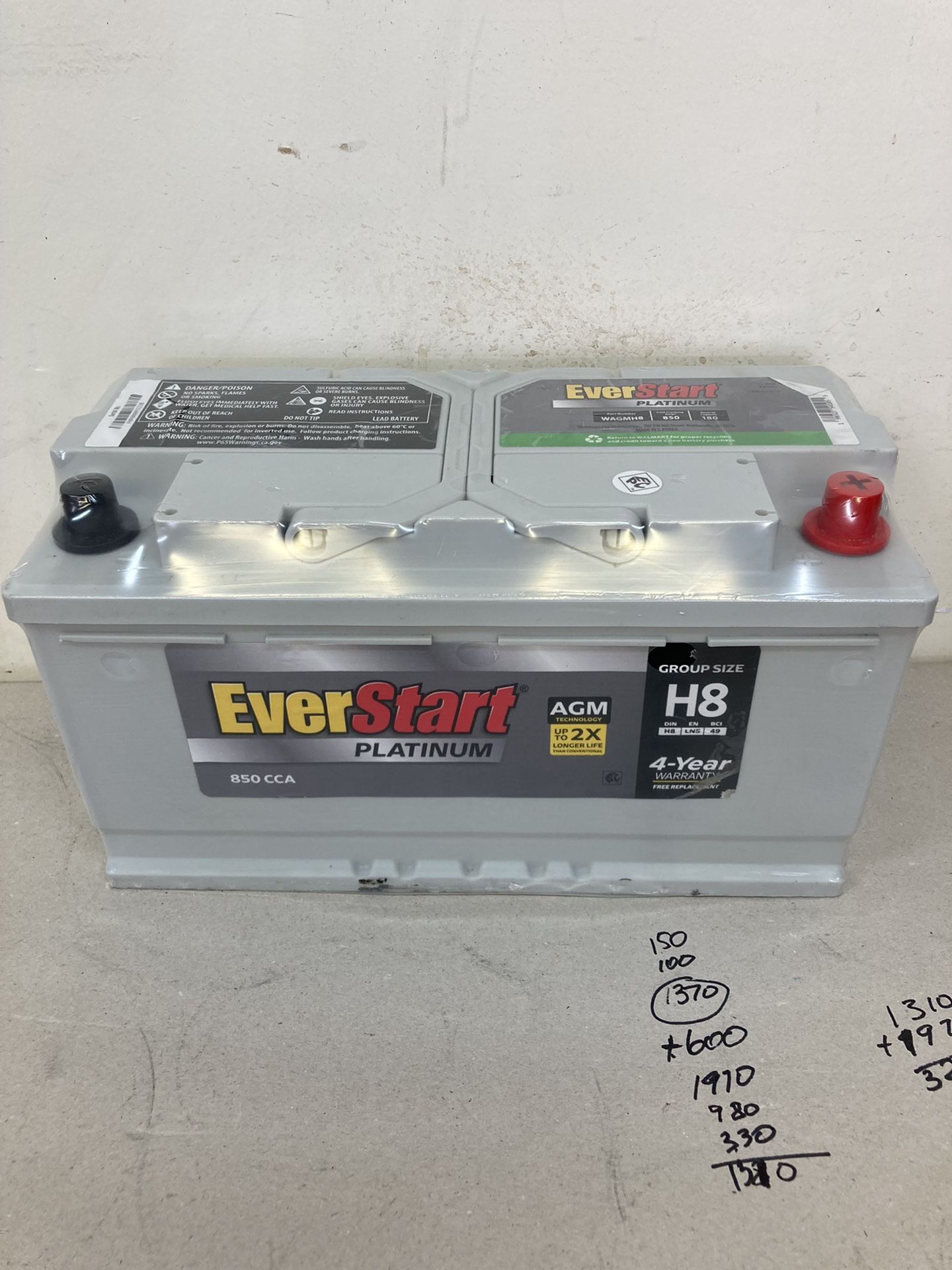 Car battery Everstart platinum special edition gel AGM two times longer life size H8 high-performance for sale