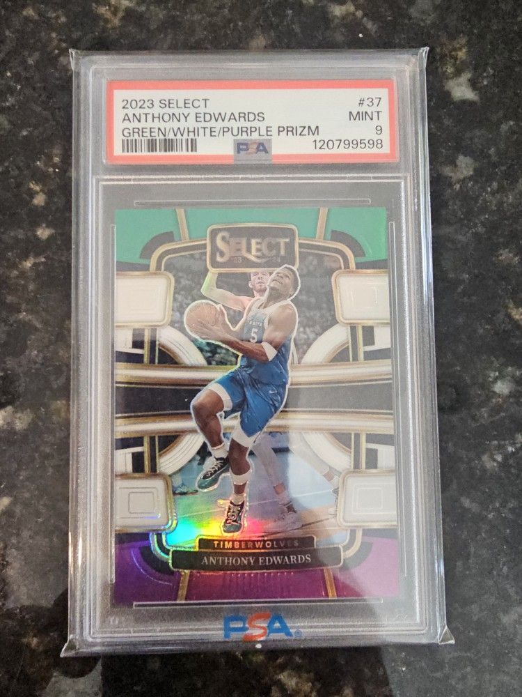2023 SELECT ANTHONY EDWARDS GREEN/WHITE/PURPLE PRIZM PSA 9