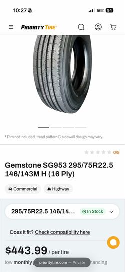 TIRE , GEMSTONE SG953 295/75R22.5