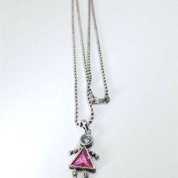 Women's Sterling Silver 925 Chain W/ White & Pink Stones Charm  #81566