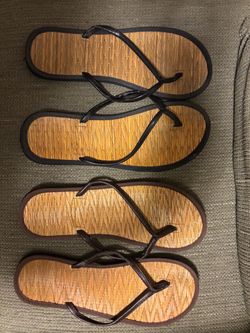 Two Pairs Straw Sole Flip Flop Sandals, Size 9