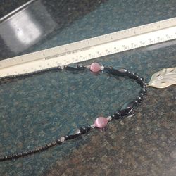 Hematite Necklace With Mother Of Pearl Pendant Magnetic Closure