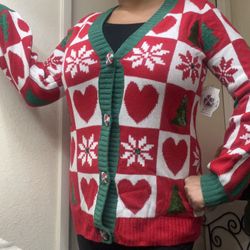 UGLY CHRISTMAS SWEATER BRAND  NEW  . ONLY SIZE SMALL/MEDIUM BUT FITS ME  AND I USE LARGE * SO CUTE WITH CANDY BUTTONS 
