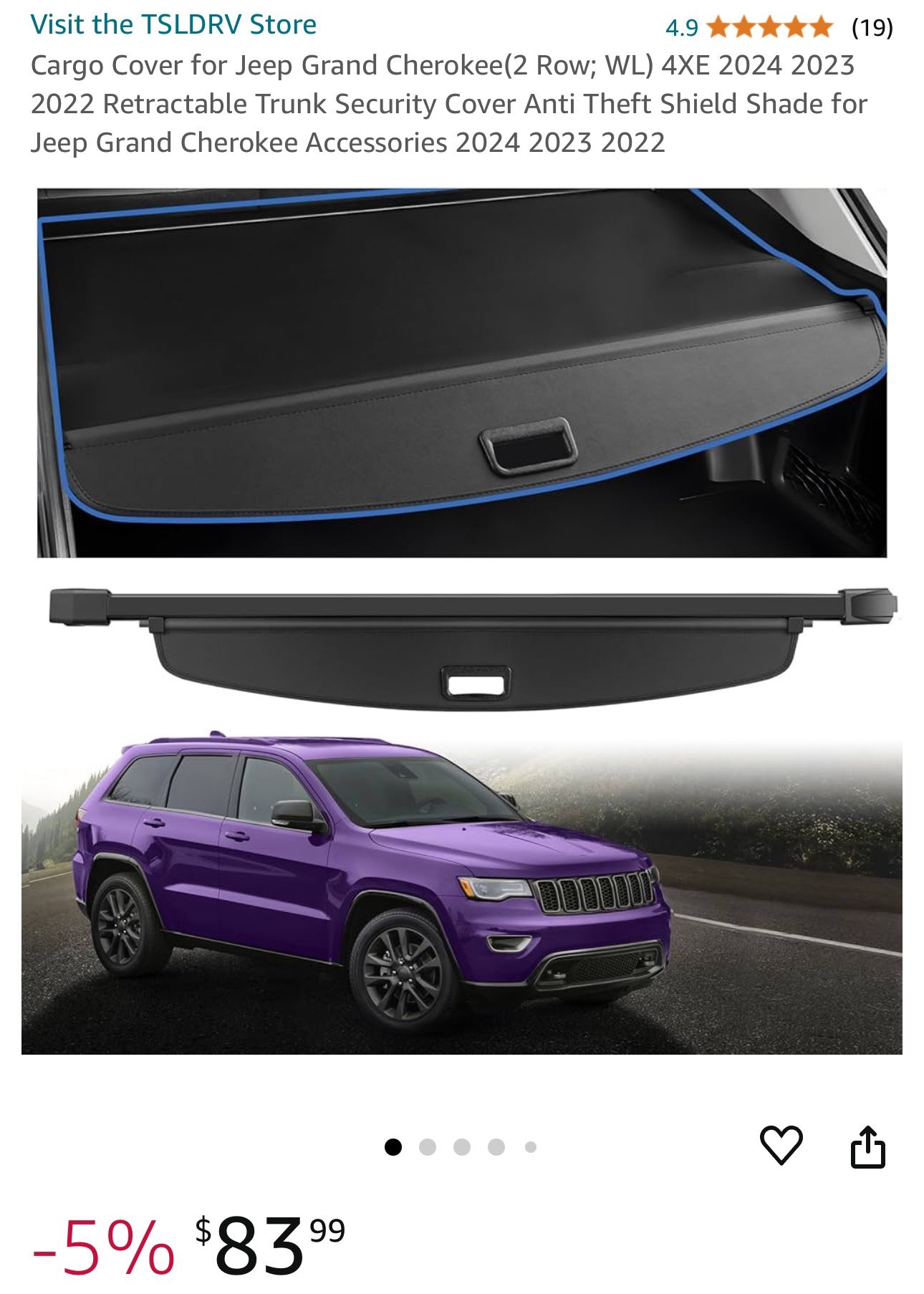 Cargo Cover for Jeep Grand Cherokee(2 Row; WL) 4XE 2024 2023 2022 Retractable Trunk Security Cover Anti Theft Shield Shade for Jeep Grand Cherokee Acc