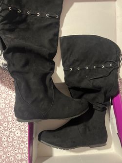 Black Suede Knee-High Boots