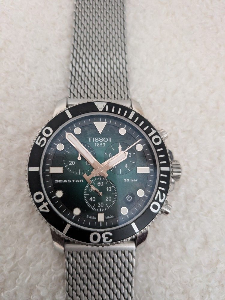 Tissot Men's Swiss Chronograph Seastar 1000 Stainless Steel Mesh Bracelet Watch 45.5mm