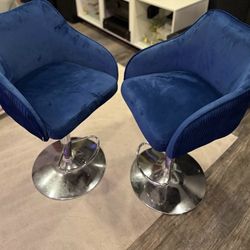 Navy Blue Bar Stools with Back & Footrest