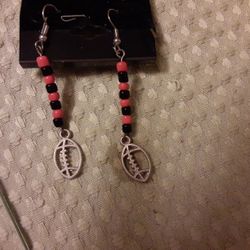 Orange And Black Pierce Football Earrings 