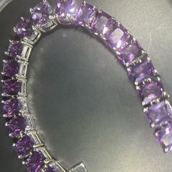 Purple Cubic Zirconia Square Cut Bracelet 7in