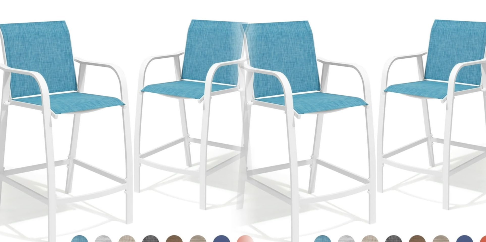 Set of 4 Outdoor Counter Height Bar Stools Aluminum Patio Bar Chairs,Blue