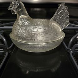 Vintage Crystal Hen On Nest Candy Dish Indiana Glass 