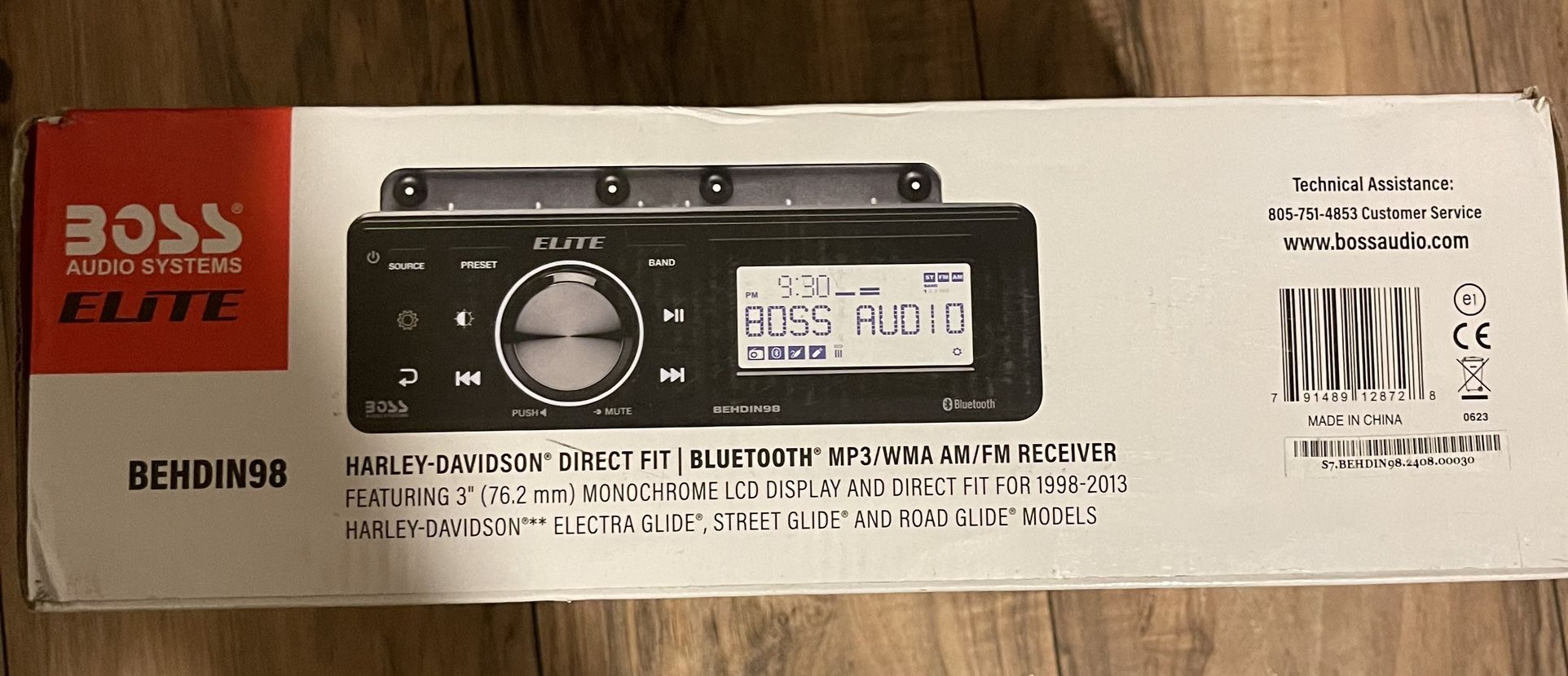 BOSS Audio Systems BEHDIN98 Harley Davidson Amplified Bluetooth Receiver – Directly Fits 1 Electra Glide & Road Glide, 3” Monochrome LCD, IPX6