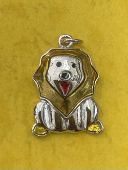 Golden Lion Puppy Pendant Charm 925 Sterling Silver NEW RED Black Enamel Hand crafted