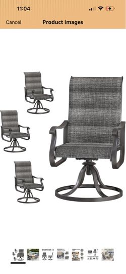 Patio Swivel Chairs Set of 4, Padded Outdoor Dining Chairs with High Back Patio All-weather Swivel Breathable Textilene Metal Rocking Frame Chair for