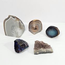Polished Agate Slices Geode Cluster Amethyst Quartz Crystal Mineral Set