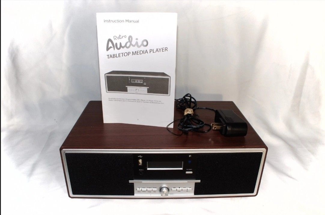 Vintage Retro Style CD + Bluetooth + Aux + USB+ FM Radio Sound System & Speakers