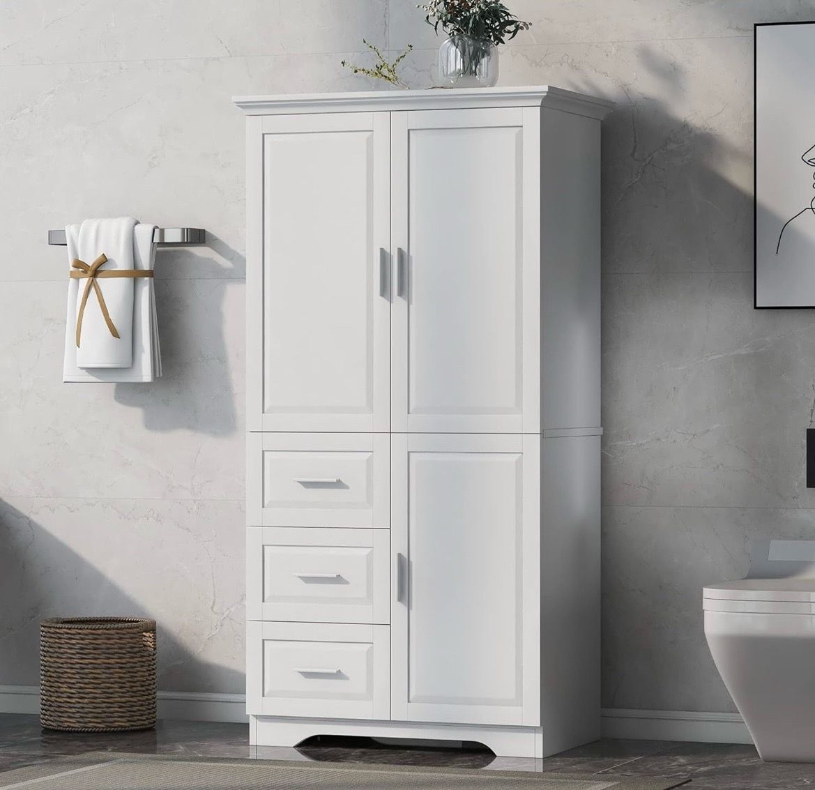 Assembled New Bathroom Wide Storage Cabinet with 3 Doors and 3 Drawers Freestanding Cabinet