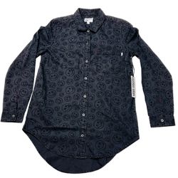 Vans No Tea Woven Button Up Tee Shirt Men Large Smiley Face Print Gray New 