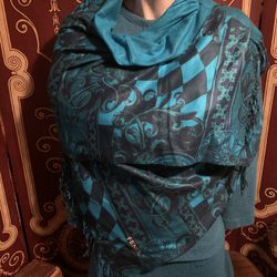 Authentic Fendi turquoise print Reversible cashmere long scarf in great condition