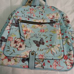 LightBlue Backpack With Flowers And Butterflies