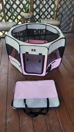 X-Zone Pet Popup Canvas Dog Puppy Cat Playpen, This Soft-Sided Dog Kennel Crate Cage with a Removable Top and Storage Bag. It's Portable Foldable. For