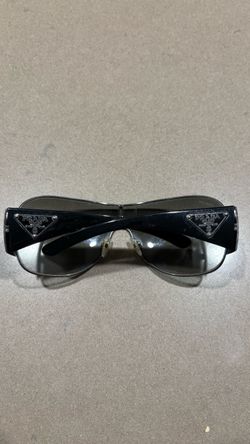 Prada SPR 67L Black Shield Sunglasses Triangle Logo — Lens Scratched