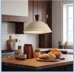 New Cream Dome Pendant Light with Wood Cap