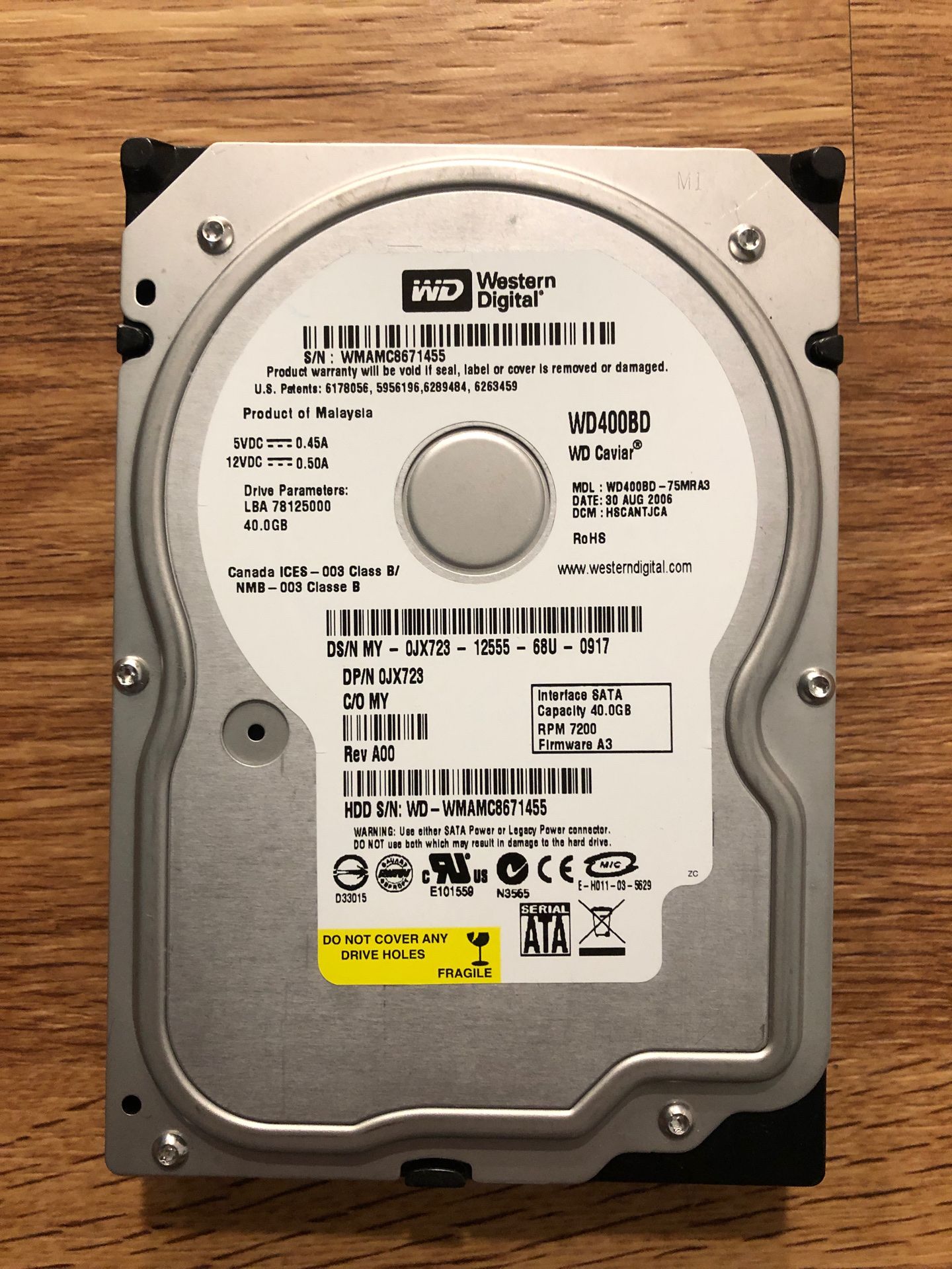 Western Digital 40gb hard drive