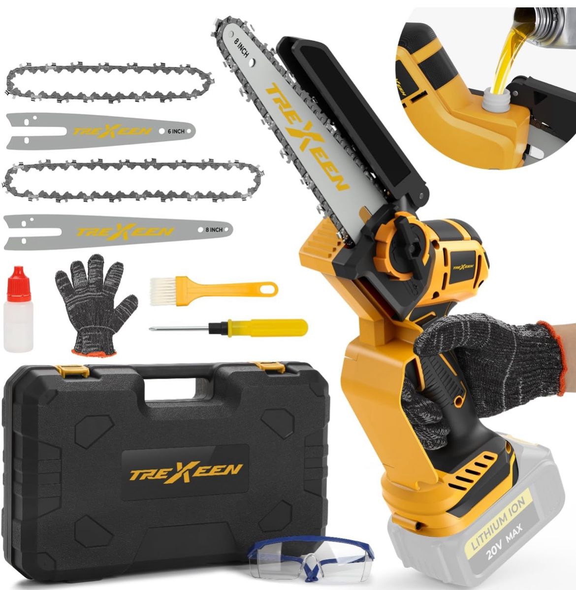 Mini Chainsaw for Dw Battery 20V MAX,8-Inch and 6-Inch 2-IN-1 Cordless Mini Chainsaw,Brushless Chain saw 20v for Wood Cutting, Tree Trimming (Battery