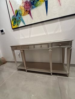 60” Silver Mirrored Console Table 4 Drawers Bottom Shelf Glam Entryway Sofa Table