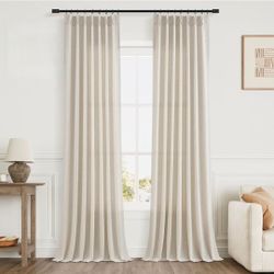 Aersas Vanilla Extra Long Pleated Linen Curtains 108 Inches Long for Living Room 2 Panels Set Natural Pleat Drapes Back Tab Semi Sheer Neutral Boho Ce
