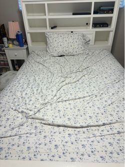 Full Size white bed with shelves