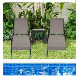 2 PCS Patio Lounge Chair Chaise Adjustable Reclining Armrest Brown