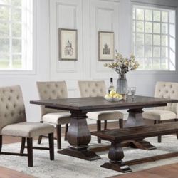 Dining Table, Bench, And Chairs
