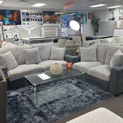 Beautiful Two Tone Grey Sofa&Loveseat Available Amazing Deal Now Only $999 (Huge Savings$) Don’t Miss Out✅ 