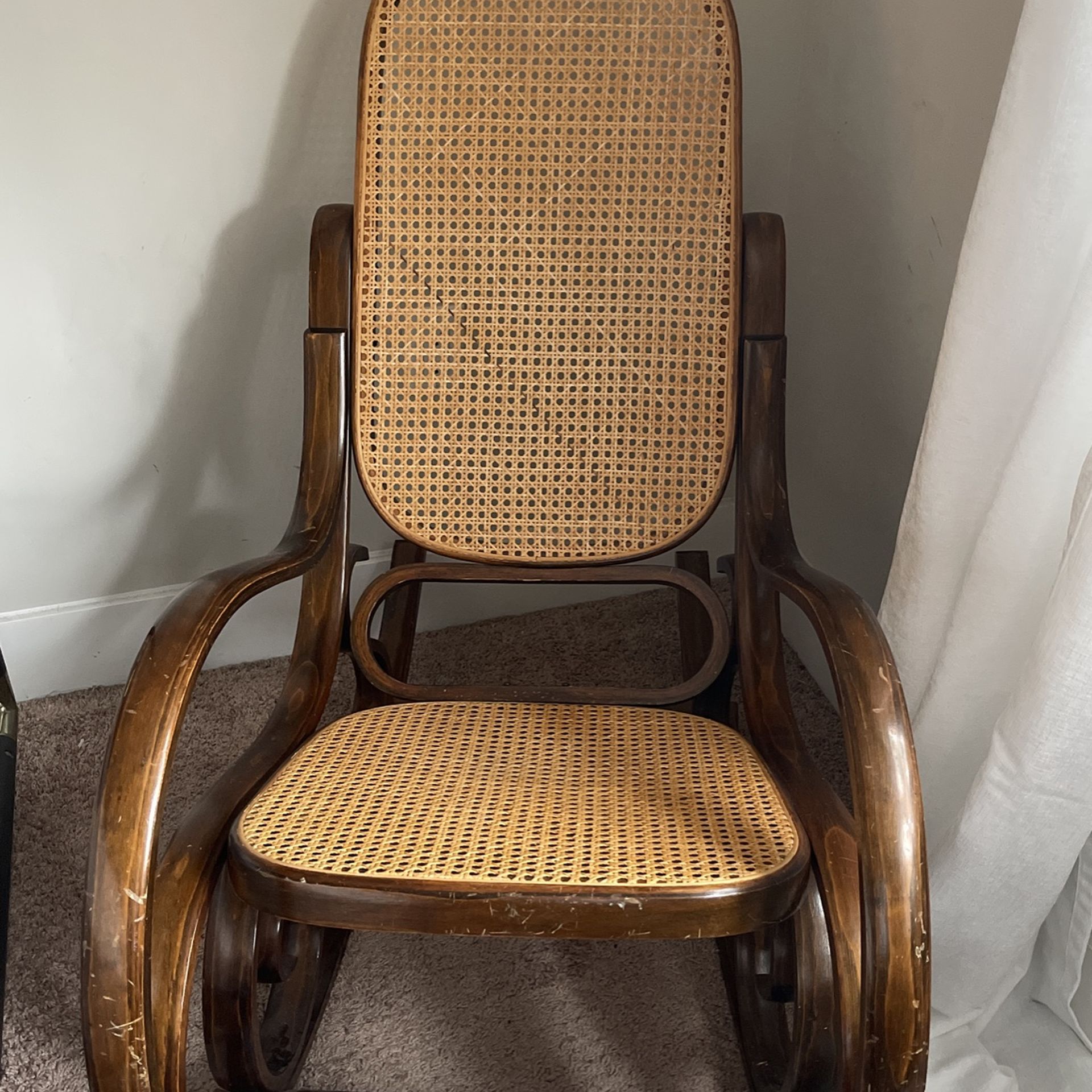 Vintage Style Boho Bentwood and Cane Rocking Chair for Sale in