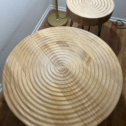 Round Wooden Coffee Table And End Table Set
