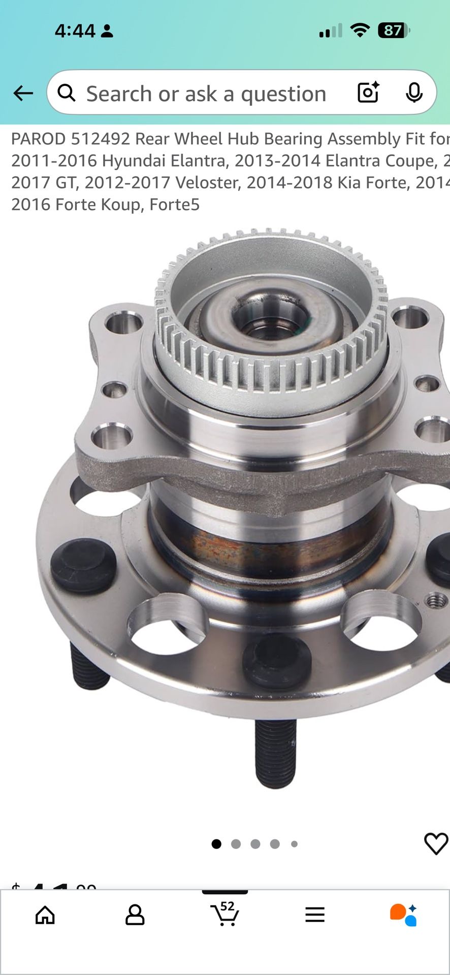 PAROD 512492 Rear Wheel Hub Bearing Assembly Fit for 2011-2016 Hyundai Elantra, 2013-2014 Elantra Coupe, 2013-2017 GT, 2012-2017 Veloster, 2014-2018 K